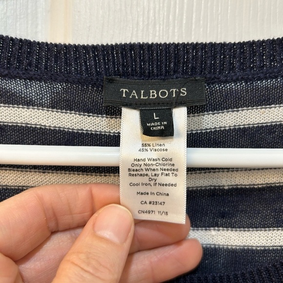 Talbots Linen Blend Fringe Trimmed Poncho Sz L Oversized Nautical Beachy Resort - Picture 3 of 7